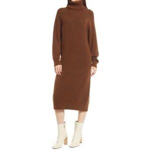 VERO MODA Villa Turtleneck Long Sleeve Sweater Dress in Emperador Size Small